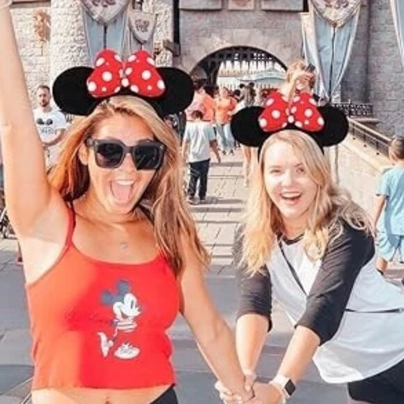 Disney Parks Puffed Red Polka Dot Bow On Black Velvet Minnie Mouse Ears Headband - Picture 9 of 9